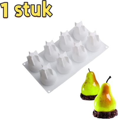 1 stuk - Taartvorm - Peervormige vorm met 8 holtes - Grote bodem - Siliconen vorm met imitatie fruitmousse - Geschikt voor het bakken van moussetaarten, Franse desserts, gebak, antiaanbaklaag en gemakkelijk te ontvormen - 29,5*17*7 cm - Wit