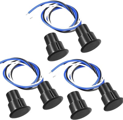 Magnetische Deurschakelaar met 3 Draden - Veiligheidscontactsensor voor Ramen en Deuren, Pack van 3, Ideaal voor Alarmbeveiliging en Toegangscontrole
