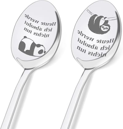 Set van 2 gegraveerde koffielepels - "Vandaag ga ik absoluut niets doen" - roestvrijstalen koffielepels, cadeau voor bruiloften, gepensioneerden en speciale gelegenheden