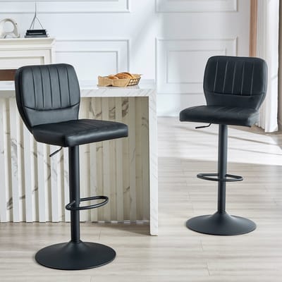 MODFU Barkruk - Verstelbaar En Draaibaar - Met Rugleuning En Voetsteun - Modern - Metaal En Kunstleer - Zwart - 62-83 Cm