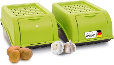 Aardappelbewaardoos | 2x klein 3,5L | GROEN | Uiendoos | Groentebox stapelbare aardappelbox uienopslag aardappelmand fruitcontainer aardappelbox voedselopslagcontainer wortels