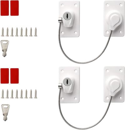 Set van 2 Koelkastsloten, Zelfklevende Beveiliging voor Kinderen, Veiligheidsoplossing voor Koelkasten en Ramen met 2 Sleutels en Schroeven, Wit, Kindveiligheid, Kinderen, Ramen, Koelkasten