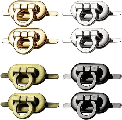 Tassluiting, metaal, 8 sets, zakken, sluitingen, steekslot voor tassen, twist, turn lock, steekslot, draaisluitingen, tas, accessoires, zwart, zilver, goud, brons