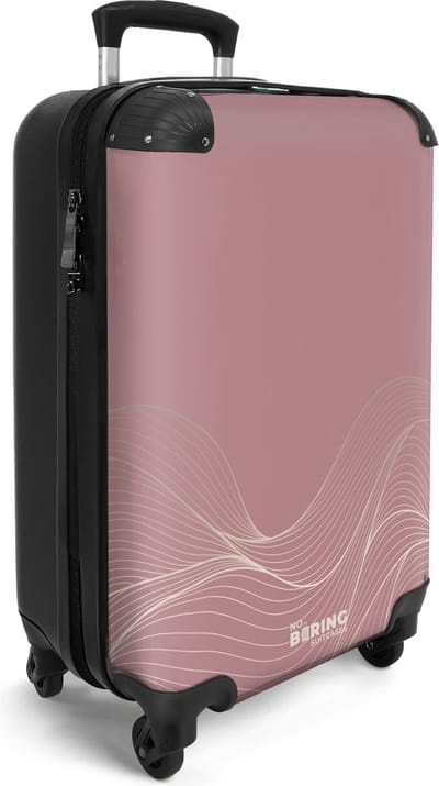 NoBoringSuitcases.com® - Handbagage koffer lichtgewicht - Reiskoffer trolley - Roze met abstracte golvende lijnen - Vakantie rolkoffer met wieltjes - Carryon suitcase - Flightcase - Cabin koffertje - Past binnen 55x40x20 en 55x35x25