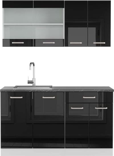 Vicco R-Line Eenpersoonskeuken – 140 cm, WB Antraciet Zwart hoogglans/wit
