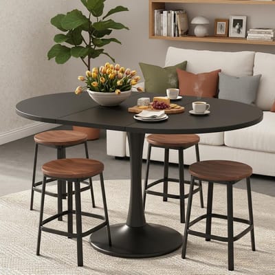 Uittrekbare Eettafel - Ovale Tafel - Ruimtebesparend Wonen - Verstelbaar Tafelblad - 100-140 cm - Zwart