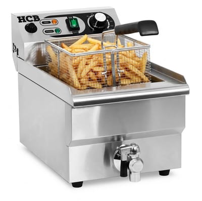 HCB® - Professionele grote Horeca Friteuse - 8.5 liter - 230V - RVS / INOX frietpan - Frietketel - frietpannen met kraantje - aftapkraan - 50x28x35 cm (DxBxH) - 3000W - 8705