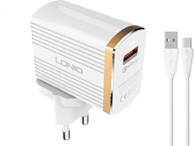 LDNIO - A1301Q - USB Snellader / Oplader met Type C OplaadKabel - Geschikt voor : Samsung Galaxy S20 / S21 / S22 / S23 / S24 / Note 10 / Note 20 / Oneplus / Nokia / Motorola / Huawei / Oppo / iPhone 15 / 15 Pro / 15 Pro Max