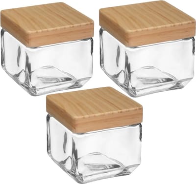 5Five voedsel/spullen voorraadpot - 3x stuks - Glas met houten deksel - 850 ml - Met luchtdichte sluiting