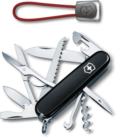 Victorinox Huntsman Zwitsers Zakmes+lanyard -15 Functies - Zwart/rood