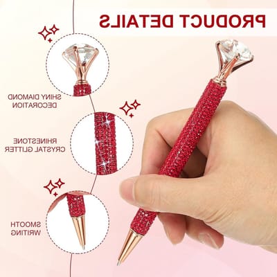 Strass balpen set van 6 met kristallen diamanten, roterende metalen pen voor notities en journaling, zwart met glittereffect