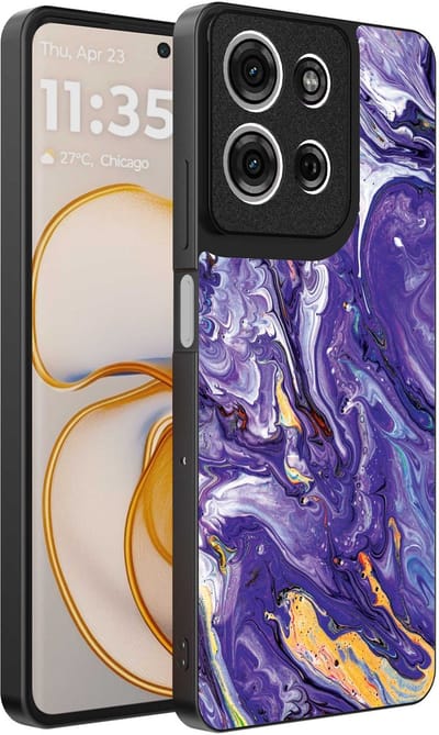 Geschikt voor Motorola Edge 50 Telefoonhoesje met Paars Goud Marmer Opdruk - TPU Backcover Case Purple Gold Marble Design - Paars Goud - Smartphonica geschikt voor Motorola Edge 50