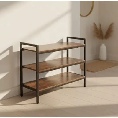 Schoenenrek - 3 lagen - loft stijl - met houten planken