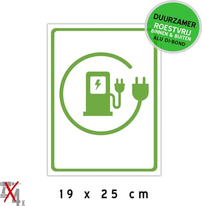 Pictogram/ bord Dibond | Laadpaal | 19 x 25 cm | Wit | Laadplek | Auto opladen | Oplaadstation | Laad station | Opladen | Bedrijfsparking | Parking | Duurzaam | 1 stuk