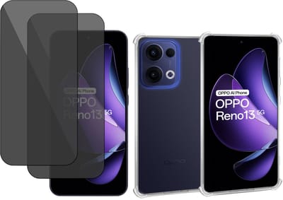 ChiGuard Hoesje & 2x Privacy Screenprotector geschikt voor OPPO Reno 13– Gehard Glas Cover + Shock Proof Case - Transparant