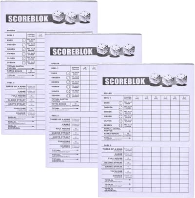 Scoreblok Yahtzee - 3x - blok 100 vellen - dobbelspel - punten opschrijven - 10 x 15 cm - puntentelling