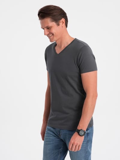 OMBRE T-shirt - Regular Fit - Katoen - Korte Mouw Donkergrijs S
