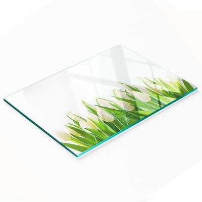 Keukenplank van gehard glas met decoratieve afbeelding van witte tulpen, 80x52 cm