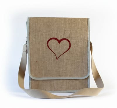 Handgemaakt Jute Schoudertas met Rood Hart - Dames & Heren cadeau