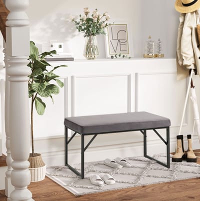 OKWISH Bedbank - 2-Zits Gestoffeerde Zitbank 100 x 35 x 47 Cm - Zachte Zitting En Stabiel Metalen Frame - Voor Slaapkamer Of Hal - Polyester - Donkergrijs