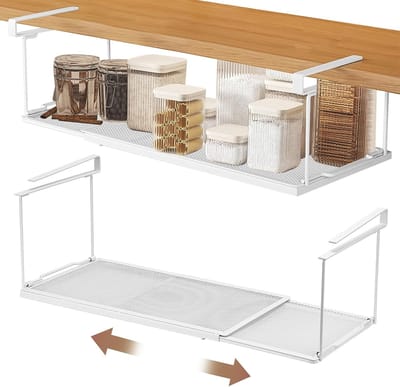Famanu – Onder plank hangmand uittrekbaar - verstelbaar hangend onderkastrek - metaal - 38,5 - 69 cm - keukenkast - rek - organizer - metaal - opbergmand - onderrek voor keuken - kast - tafel - badkamer