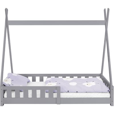 Kinderbed Tipi 80x160 cm lichtgrijs gemaakt van dennenhout incl. matras H-10cm uitvalbescherming en lattenbodem ML-Design