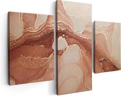 Artaza Canvas Schilderij Drieluik Abstracte Kunst in het Roze Marmer - 90x60 - Foto Op Canvas - Canvas Print