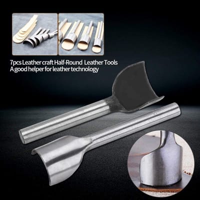 Dailygoods- Lederen Gereedschap 7 Stuks - Staal A3 - Halfronde Punch/Belt End Cutter - Thuis Lederen Naaien - Duurzaam - Lengte ca. 10 cm - Leerpunt