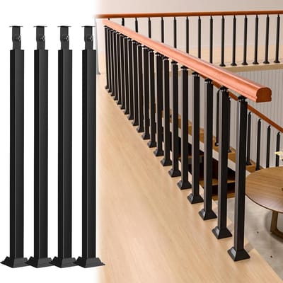 Metalen Baluster Palen - Trapleuning Spindels - Vloerbevestiging Reling - Verstelbare Beugel - 4 stuks - Zwart
