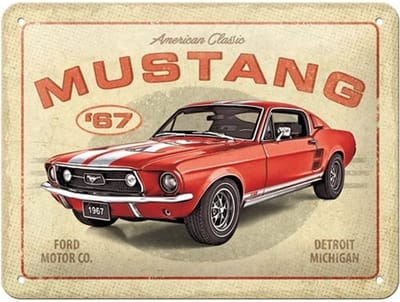 Metaal Bord 15 x 20cm Ford Mustang - GT 1967 Red