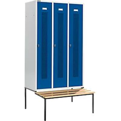 Schäfer Shop Select Kledinglocker, met zitbank, 3 compartimenten, 400 mm, draaigrendelslot, deur gentiaanblauw