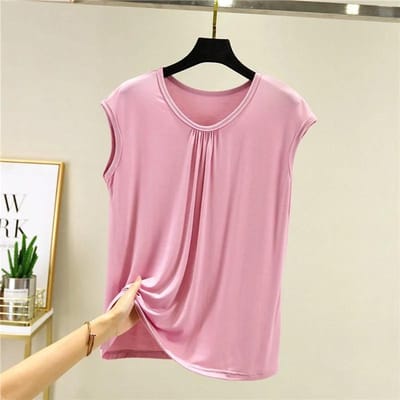 Zomer bovenkleding Los mouwloos vest Dames zomer groot formaat binnen T-shirt Top dieptepunt shirt M roze