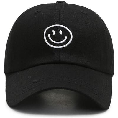 Vier Jaargetijden Pet, Polyester Katoen Geborduurd Smiley, Les Bial Baseballpet, Zonwerend Ademend Hoed Adjustable zwart