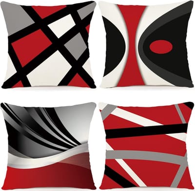 Set van 4 Linnen Sierkussenshoezen 50x50 met Geometrisch Patroon
