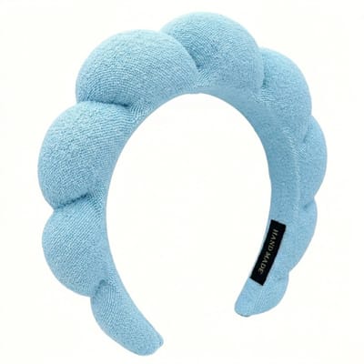 Lichtblauwe gewatteerde haarband dames – brede fluwelen haarband met golvend design – modieuze haar accessoire voor dagelijks gebruik
