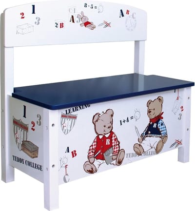 Aurixi® Speelgoedbank - Speelgoed Opbergbank - Kinderbankje Met Opbergruimte - Speelgoedbankje Kinderen – Speelgoedkist – Speelgoedbak – Opbergkisten – Wit - 29 x 63cm x 59cm