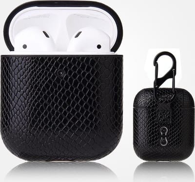 AirPods hoesjes van By Qubix - AirPods 1/2 hoesje PU Leer Slangenleer - Zwart Airpods Case Hoesje voor Airpods Airpods 1 Airpods 2 Hoes