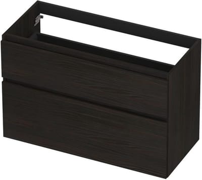 INK - Onderkast 2 Laden Greeploos Fineer Eiken met Houten Keerlijst A-symmetrisch - 1000x450x650 Mm - Matt Intens Black