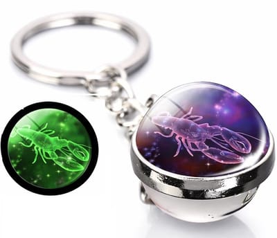 Sleutelhanger Sterrenbeeld Kreeft – Glow in the Dark – Kristallen Bol – Zodiac Keychain – Cadeau voor Kreeft – 8 cm