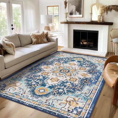Homaxy - Woonkamer Tapijt - Boheemse Stijl Gedrukt Vloerkleed- Machinewasbaar Licht Vloertapijt - 183x274 cm - Rechthoekig - Blauw