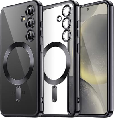Zachte doorzichtige hoes voor Samsung Galaxy S24 Plus met camera lensbescherming en MagSafe compatibiliteit, TPU beschermcover in Onyx Zwart