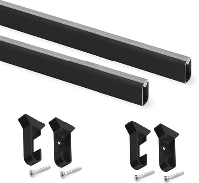Emuca Lot van 2 x 0,75 m Zijde kastrails met beugels, Aluminium en Plastic, Zwart gelakt