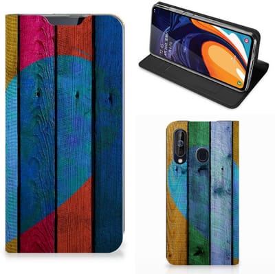 Samsung Galaxy A60 Book Wallet Case Wood Heart - Cadeau voor je Vriend