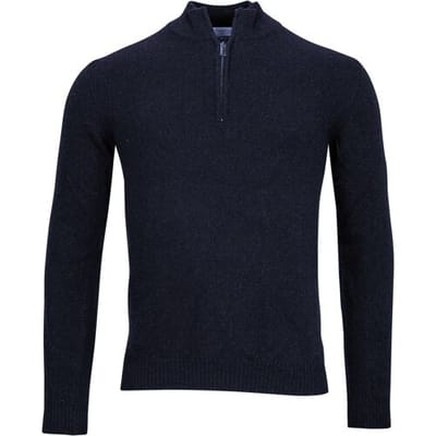 Thomas Maine Trui Half Zip Single Knit Merino Cashmere Navy / male