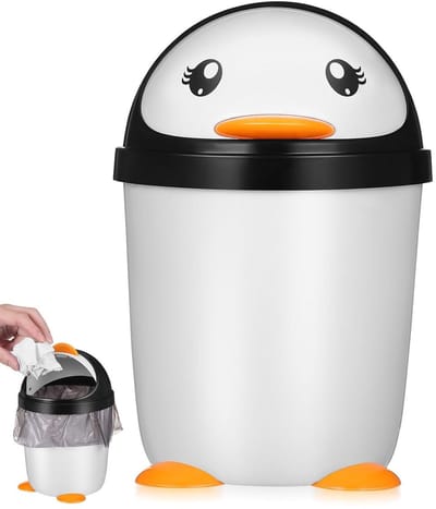 Prullenbak in Pinguïnvorm met Kanteldeksel - Plastic Organizer voor Slaapkamer, Kantoor en Badkamer