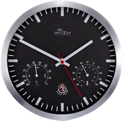 Stationsklok met weerstation - Wandklok analoog - Tijd en weer - Zendergestuurd uurwerk - 25 cm - Zwart
