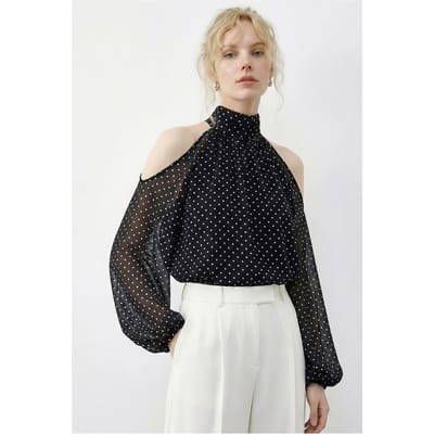 Polkadot Chiffon Colblouse met Uitsnijding