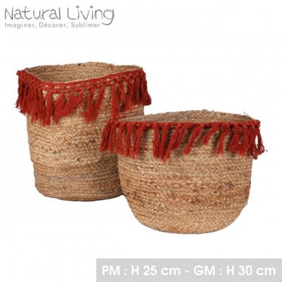 “NATURAL LIVING” manden van natuurlijk jute en gevlochten materiaal – set van 2 stuks – H25 cm en H30 cm