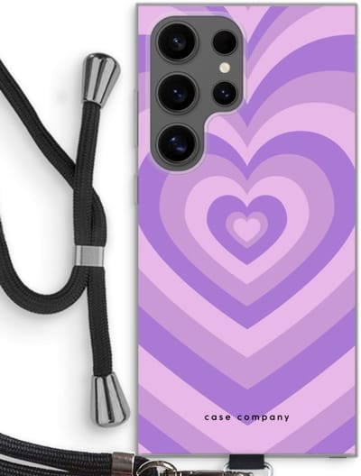 Case Company® - Hoesje met koord geschikt voor Samsung Galaxy S24 Ultra hoesje met Koord - Hart Paars - Telefoonhoesje met Zwart Koord - Bescherming aan alle Kanten en Over de Schermrand