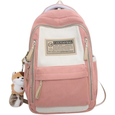 Nieuwe Rugzak van Corduroy Vrouwelijke Studenten Contrasterende Kleur Casual Rugzak Middelbare School Middelbare School Studenten Grote Capaciteit Schooltas